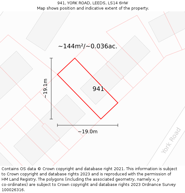 941, YORK ROAD, LEEDS, LS14 6HW: Plot and title map