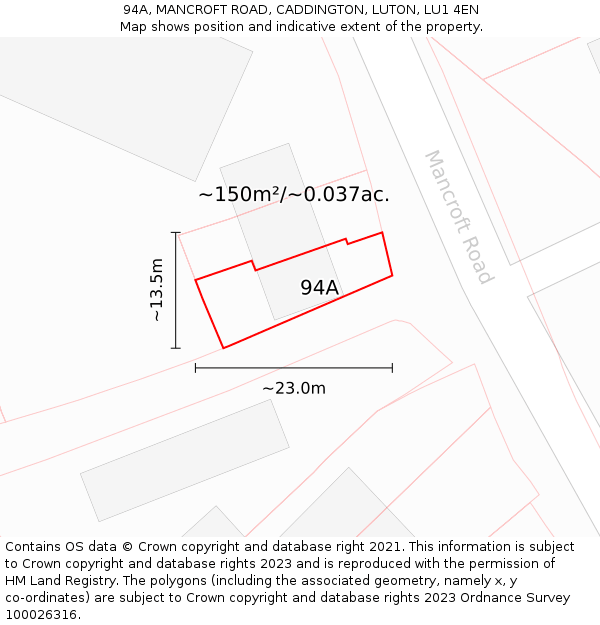 94A, MANCROFT ROAD, CADDINGTON, LUTON, LU1 4EN: Plot and title map