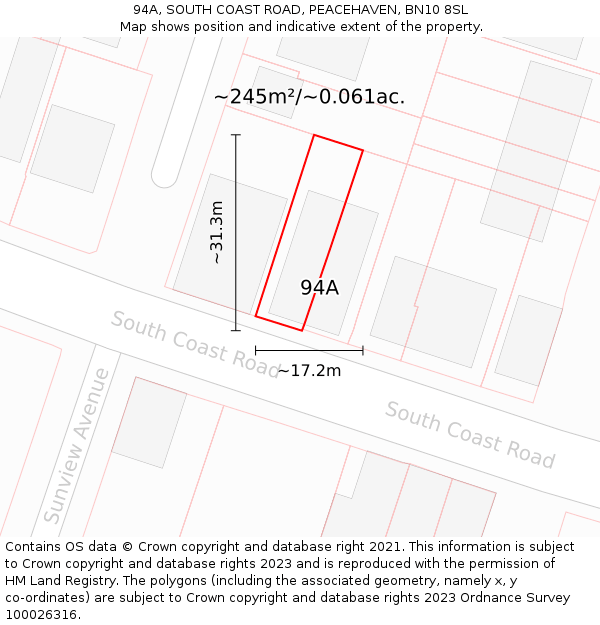 94A, SOUTH COAST ROAD, PEACEHAVEN, BN10 8SL: Plot and title map