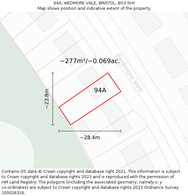 94A, WEDMORE VALE, BRISTOL, BS3 5HY: Plot and title map