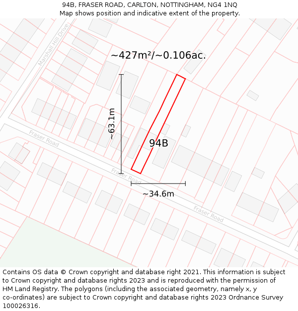 94B, FRASER ROAD, CARLTON, NOTTINGHAM, NG4 1NQ: Plot and title map