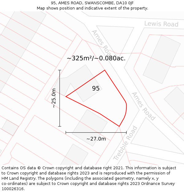 95, AMES ROAD, SWANSCOMBE, DA10 0JF: Plot and title map