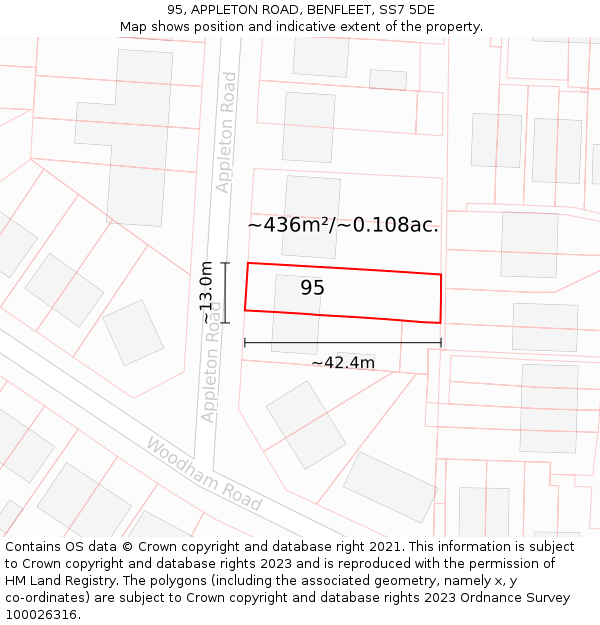 95, APPLETON ROAD, BENFLEET, SS7 5DE: Plot and title map