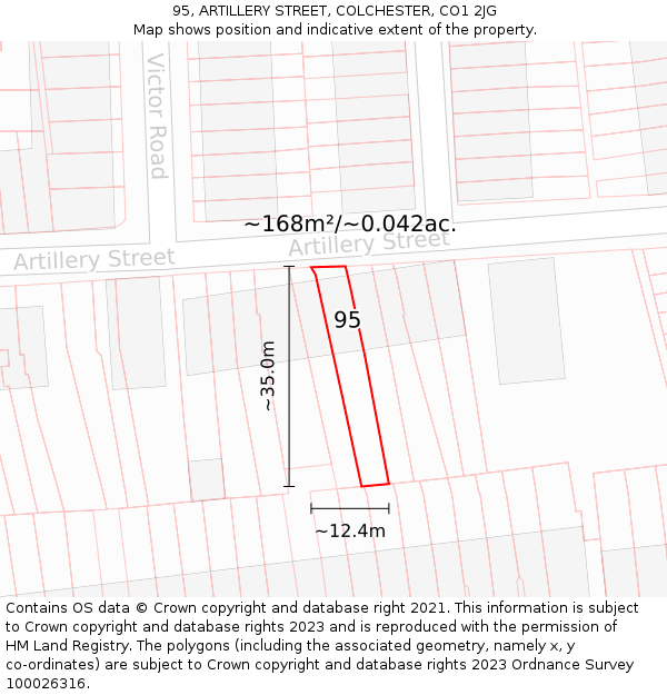 95, ARTILLERY STREET, COLCHESTER, CO1 2JG: Plot and title map