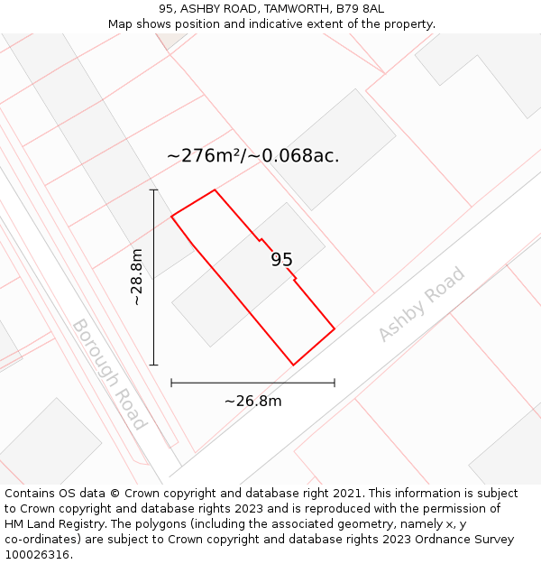 95, ASHBY ROAD, TAMWORTH, B79 8AL: Plot and title map