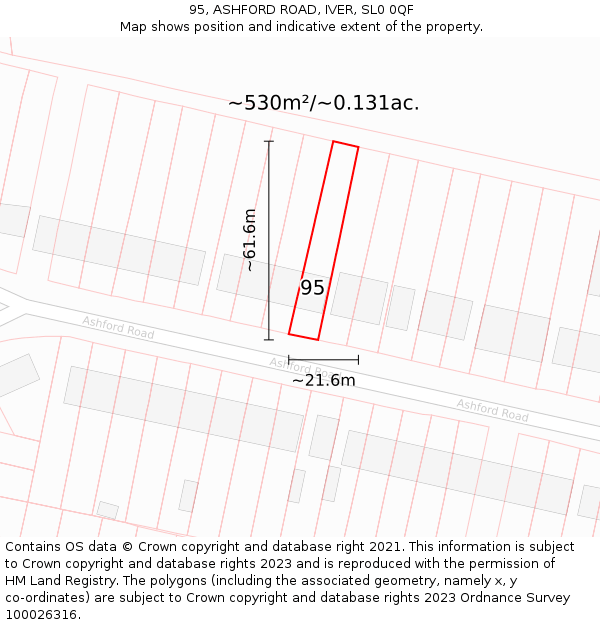 95, ASHFORD ROAD, IVER, SL0 0QF: Plot and title map