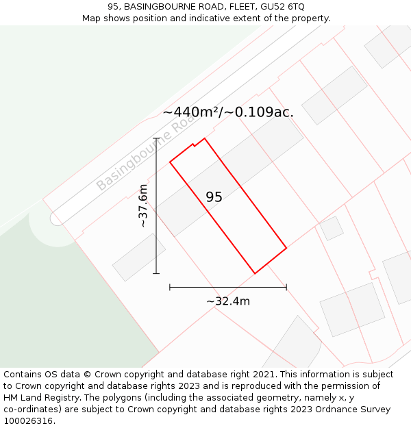 95, BASINGBOURNE ROAD, FLEET, GU52 6TQ: Plot and title map