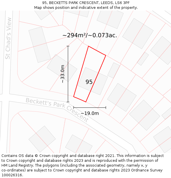 95, BECKETTS PARK CRESCENT, LEEDS, LS6 3PF: Plot and title map