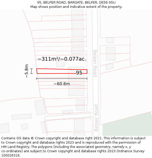 95, BELPER ROAD, BARGATE, BELPER, DE56 0SU: Plot and title map