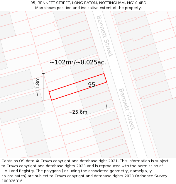 95, BENNETT STREET, LONG EATON, NOTTINGHAM, NG10 4RD: Plot and title map