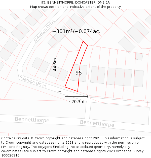 95, BENNETTHORPE, DONCASTER, DN2 6AJ: Plot and title map