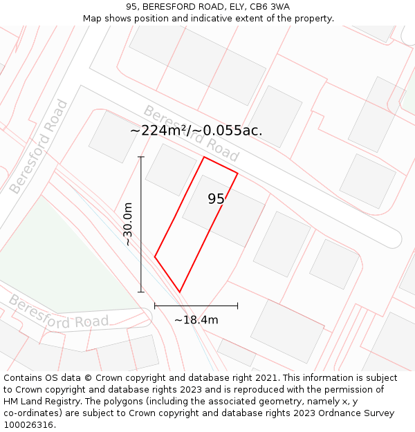 95, BERESFORD ROAD, ELY, CB6 3WA: Plot and title map