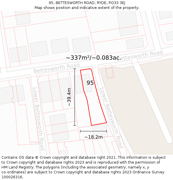 95, BETTESWORTH ROAD, RYDE, PO33 3EJ: Plot and title map