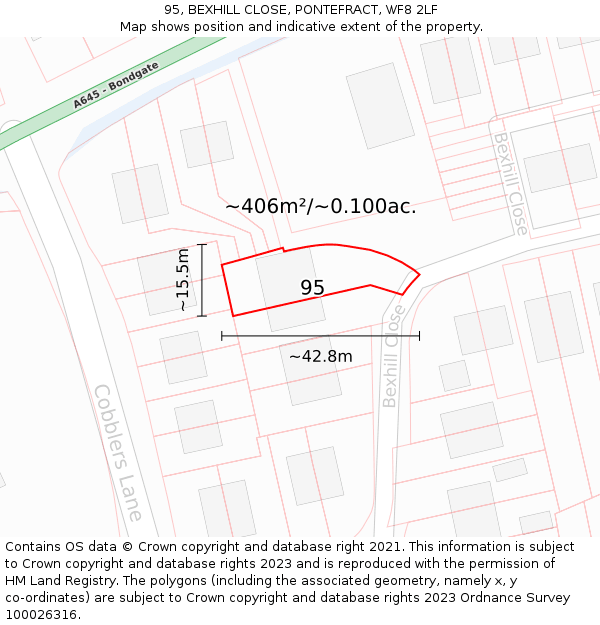 95, BEXHILL CLOSE, PONTEFRACT, WF8 2LF: Plot and title map