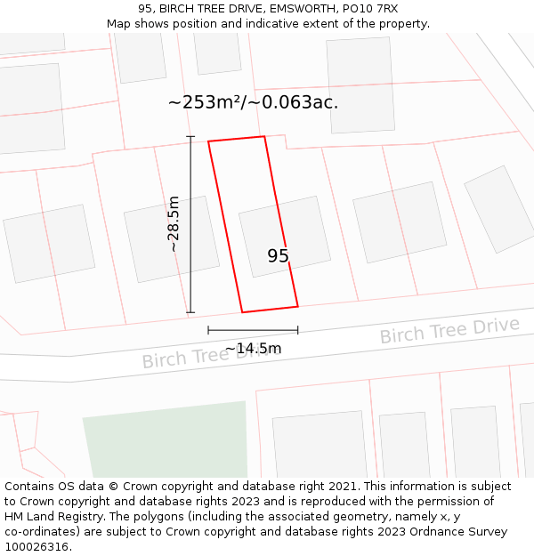 95, BIRCH TREE DRIVE, EMSWORTH, PO10 7RX: Plot and title map