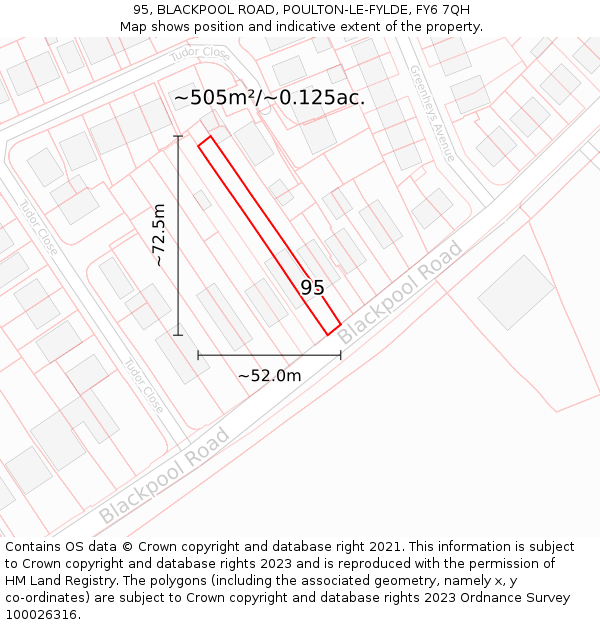 95, BLACKPOOL ROAD, POULTON-LE-FYLDE, FY6 7QH: Plot and title map