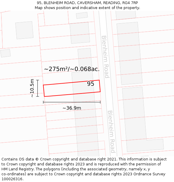 95, BLENHEIM ROAD, CAVERSHAM, READING, RG4 7RP: Plot and title map