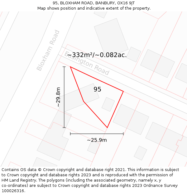 95, BLOXHAM ROAD, BANBURY, OX16 9JT: Plot and title map