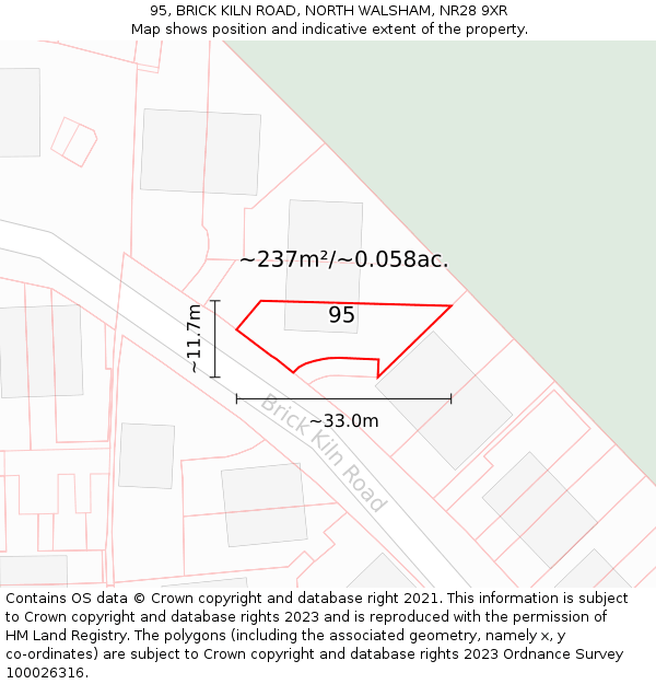 95, BRICK KILN ROAD, NORTH WALSHAM, NR28 9XR: Plot and title map