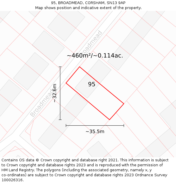 95, BROADMEAD, CORSHAM, SN13 9AP: Plot and title map