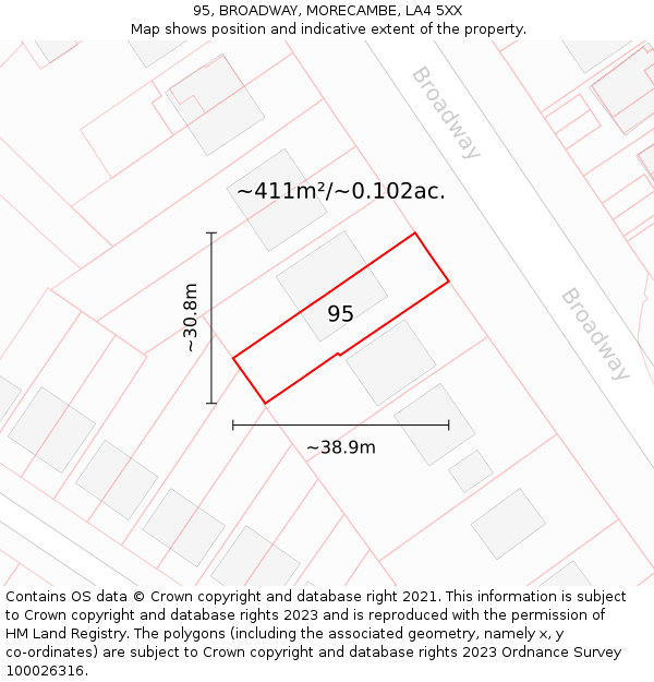 95, BROADWAY, MORECAMBE, LA4 5XX: Plot and title map