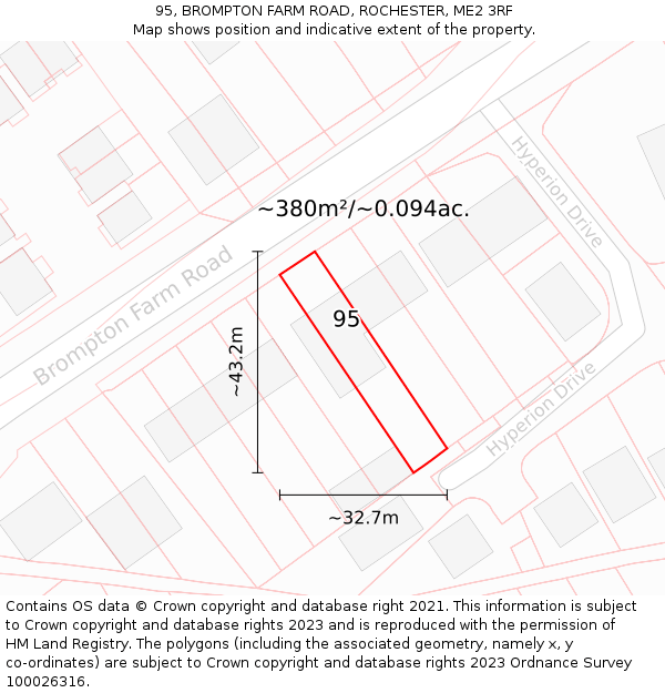 95, BROMPTON FARM ROAD, ROCHESTER, ME2 3RF: Plot and title map