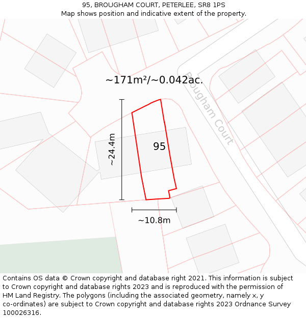 95, BROUGHAM COURT, PETERLEE, SR8 1PS: Plot and title map