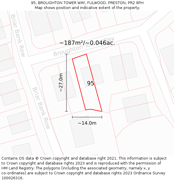 95, BROUGHTON TOWER WAY, FULWOOD, PRESTON, PR2 9PH: Plot and title map