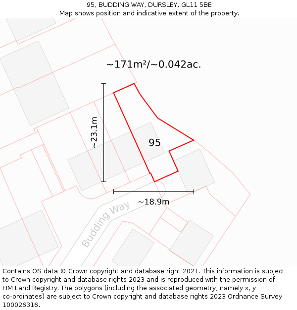 95, BUDDING WAY, DURSLEY, GL11 5BE: Plot and title map