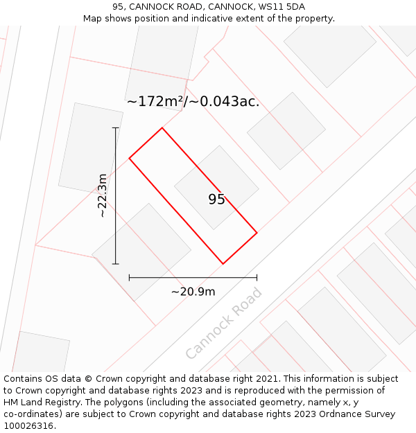 95, CANNOCK ROAD, CANNOCK, WS11 5DA: Plot and title map