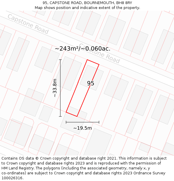 95, CAPSTONE ROAD, BOURNEMOUTH, BH8 8RY: Plot and title map