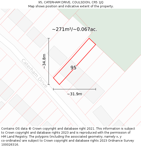 95, CATERHAM DRIVE, COULSDON, CR5 1JQ: Plot and title map