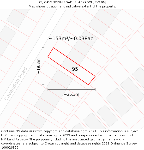 95, CAVENDISH ROAD, BLACKPOOL, FY2 9NJ: Plot and title map