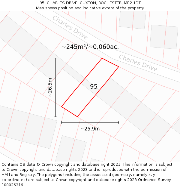 95, CHARLES DRIVE, CUXTON, ROCHESTER, ME2 1DT: Plot and title map