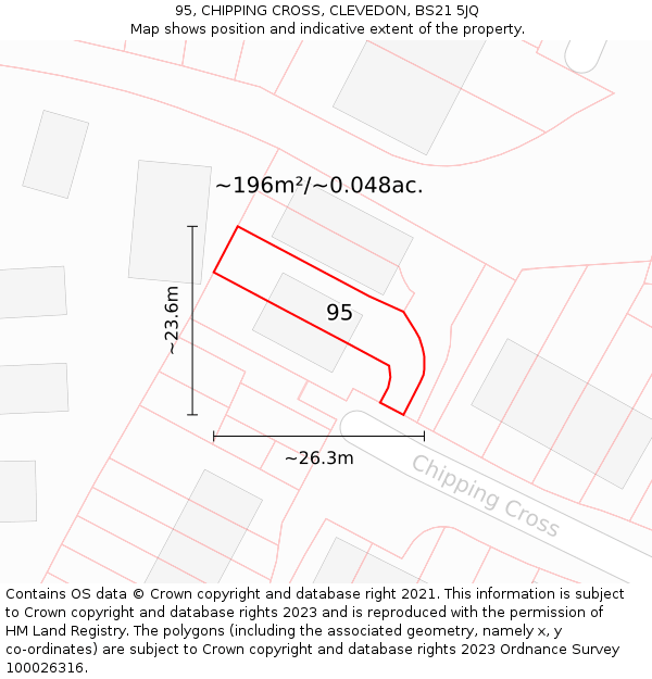 95, CHIPPING CROSS, CLEVEDON, BS21 5JQ: Plot and title map