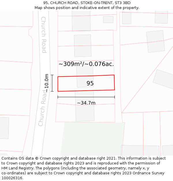 95, CHURCH ROAD, STOKE-ON-TRENT, ST3 3BD: Plot and title map