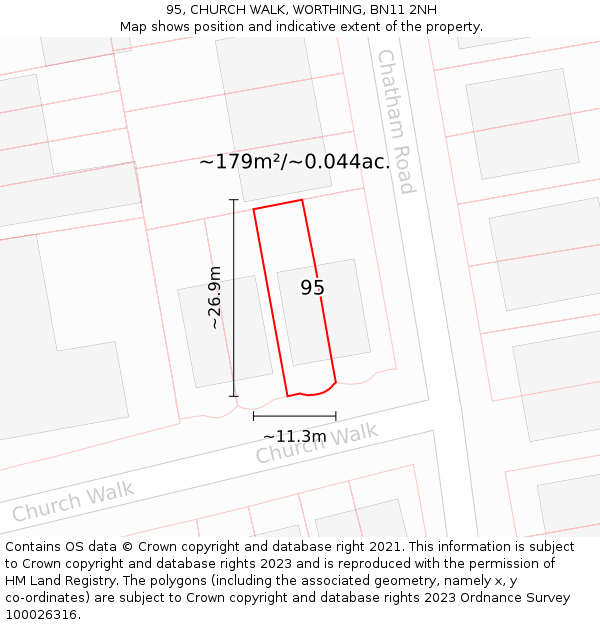 95, CHURCH WALK, WORTHING, BN11 2NH: Plot and title map