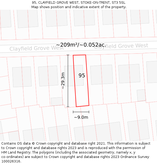 95, CLAYFIELD GROVE WEST, STOKE-ON-TRENT, ST3 5SL: Plot and title map