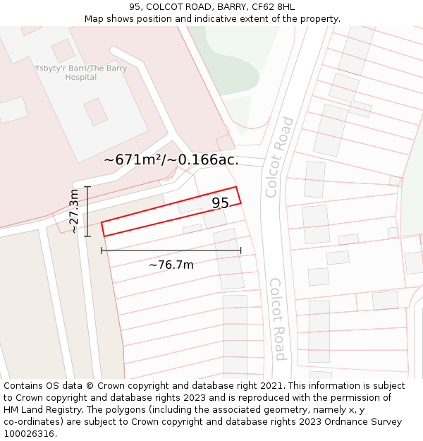 95, COLCOT ROAD, BARRY, CF62 8HL: Plot and title map