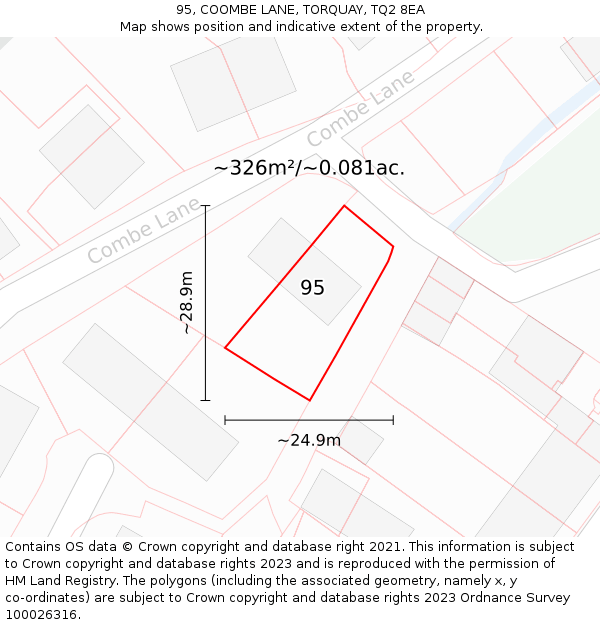 95, COOMBE LANE, TORQUAY, TQ2 8EA: Plot and title map