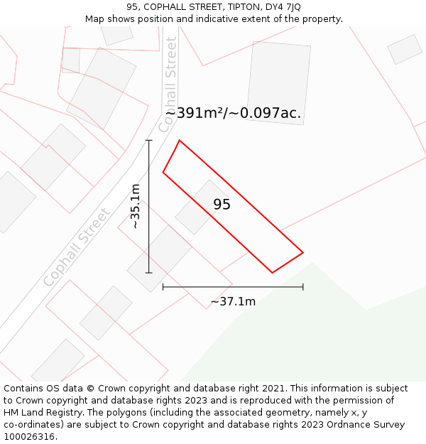 95, COPHALL STREET, TIPTON, DY4 7JQ: Plot and title map