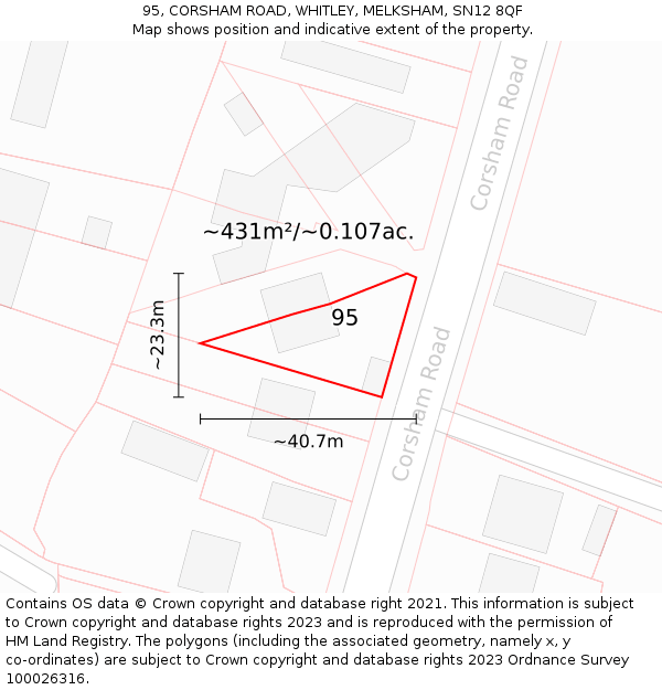 95, CORSHAM ROAD, WHITLEY, MELKSHAM, SN12 8QF: Plot and title map