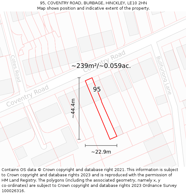 95, COVENTRY ROAD, BURBAGE, HINCKLEY, LE10 2HN: Plot and title map