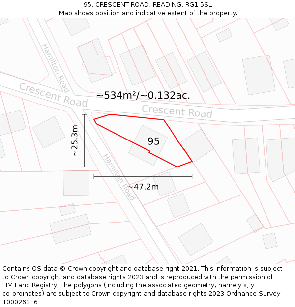 95, CRESCENT ROAD, READING, RG1 5SL: Plot and title map