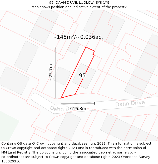 95, DAHN DRIVE, LUDLOW, SY8 1YG: Plot and title map