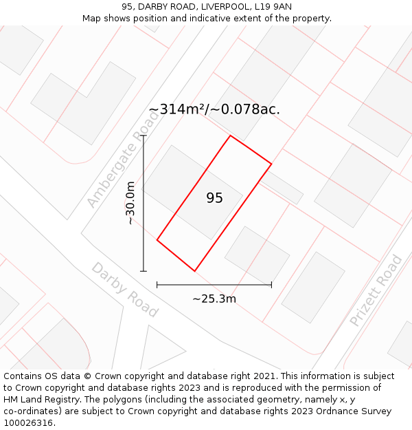 95, DARBY ROAD, LIVERPOOL, L19 9AN: Plot and title map