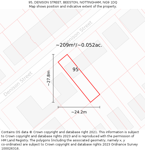 95, DENISON STREET, BEESTON, NOTTINGHAM, NG9 1DQ: Plot and title map