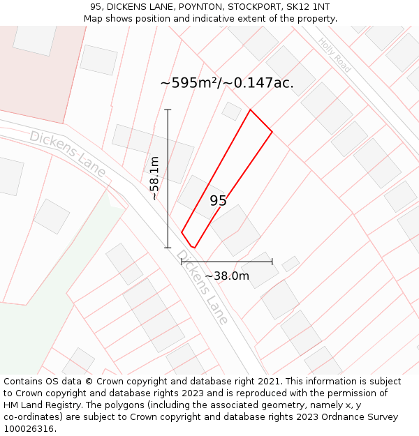 95, DICKENS LANE, POYNTON, STOCKPORT, SK12 1NT: Plot and title map