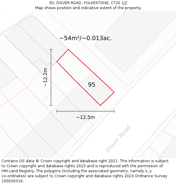 95, DOVER ROAD, FOLKESTONE, CT20 1JZ: Plot and title map