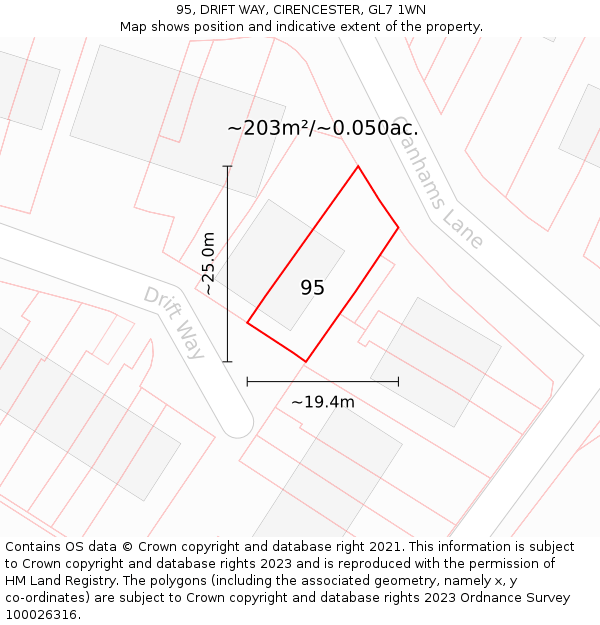 95, DRIFT WAY, CIRENCESTER, GL7 1WN: Plot and title map